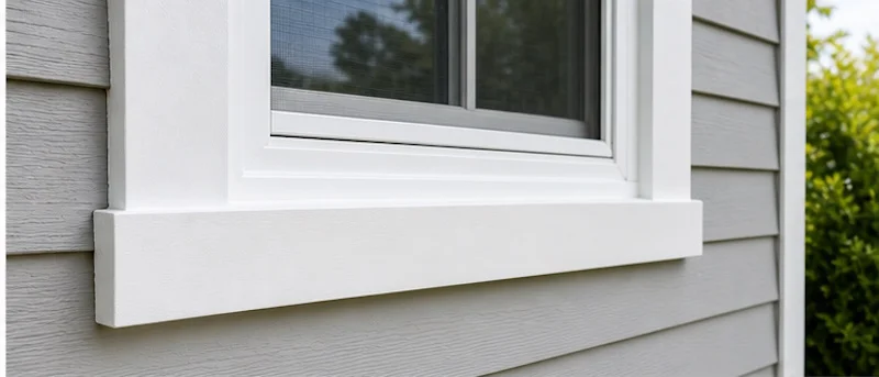 After: window sill trim rebuilt and freshly painted white